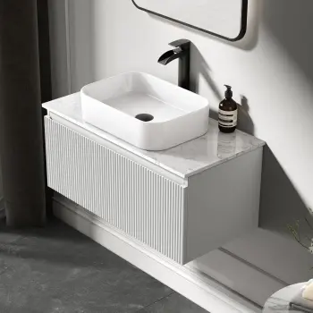 Malta Fluted Coastal White Wall Hung Drawer Vanity with Marble Top & Marin Basin 800mm