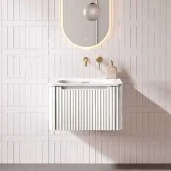 Sorrento Fluted Coastal White Wall Hung Drawer Vanity with Matt White Basin 600mm