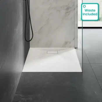 Berlin Rectangular Matt White Slate Effect SMC Composite Shower Tray 1100x900mm