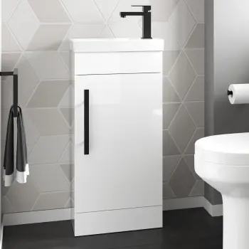 Avon Gloss White Cloakroom Floor Standing Basin Vanity 400mm - Black Accents