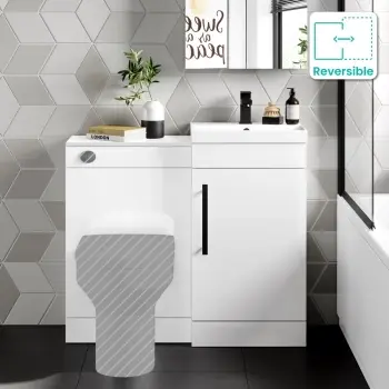 Avon Gloss White Basin Vanity and Back To Wall Unit 950mm - Black Accents
