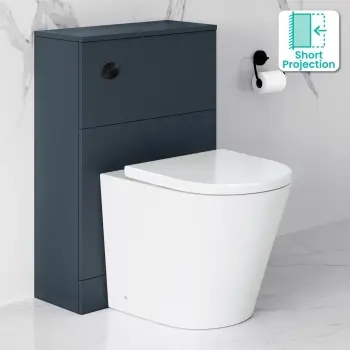 Inky Blue Slimline Back To Wall Unit and Boston Toilet - Black Accents