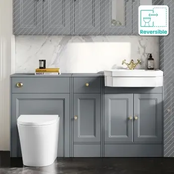 Monaco Dove Grey Combination Vanity Traditional Basin and Boston Toilet 1500mm - Brushed Brass Accents