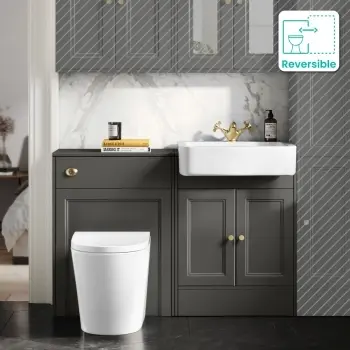 Monaco Graphite Grey Combination Vanity Basin and Boston Toilet 1200mm - Brushed Brass Accents