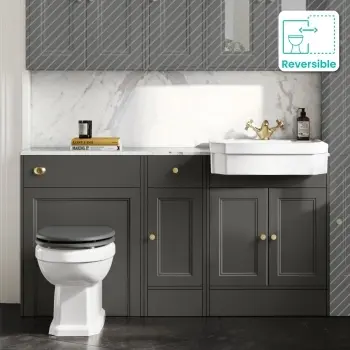 Monaco Graphite Grey Combination Vanity Traditional Basin with Marble Top & Hudson Toilet with Wooden Seat 1500mm - Brushed Brass Accents