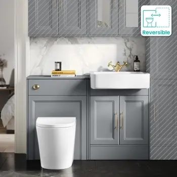 Monaco Dove Grey Combination Vanity Basin and Boston Toilet 1200mm - Brass Knurled Handles