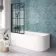 Oakham Space Saving Shower Bath 1700 & 6mm Easy Clean Matt Black Grid Bath Screen - Left Handed