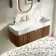 Cayman Natural Walnut Wall Hung Slimline Basin Drawer Vanity 1000mm - Brushed Brass Accents