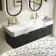 Cayman Black Oak Wall Hung Slimline Basin Drawer Vanity 1200mm - Brushed Brass Accents