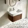 Cayman Natural Walnut Wall Hung Slimline Basin Drawer Vanity 600mm - Black Accents