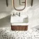 Cayman Natural Walnut Wall Hung Slimline Basin Drawer Vanity 600mm - Black Accents
