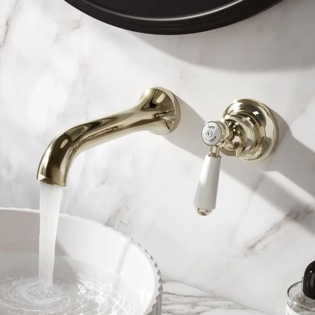 Avoca Traditional English Gold Wall Mounted Basin Mixer Tap