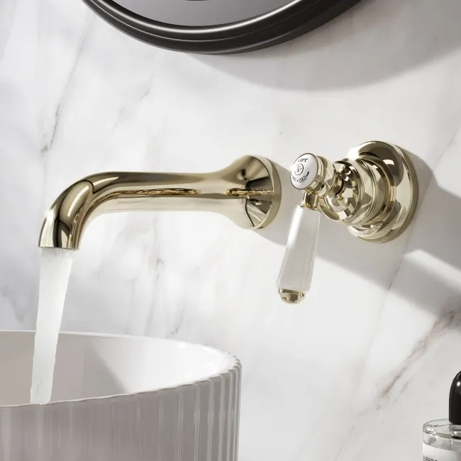 Avoca Traditional English Gold Wall Mounted Basin Mixer Tap