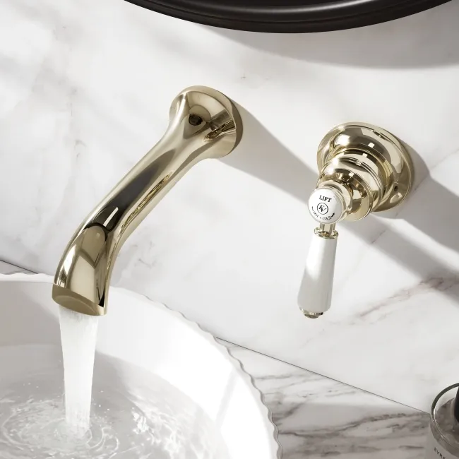 Avoca Traditional English Gold Wall Mounted Basin Mixer Tap