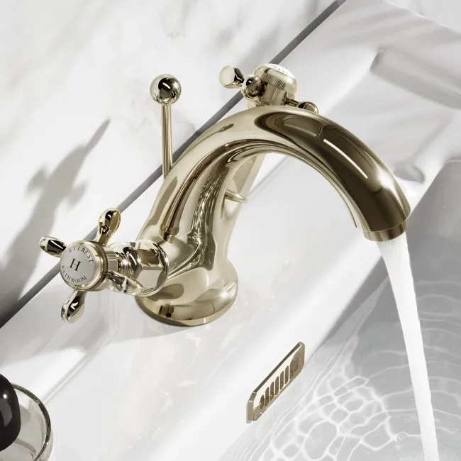 Avoca Traditional English Gold Basin Mixer Tap & Pop-Up Waste