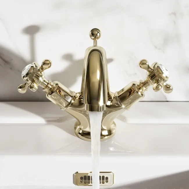 Avoca Traditional English Gold Basin Mixer Tap & Pop-Up Waste