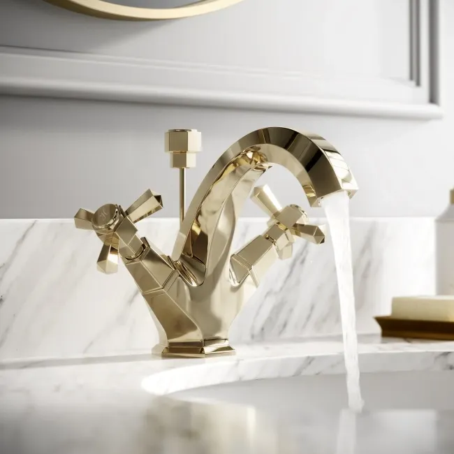 Kenmare Traditional English Gold Basin Mixer Tap & Pop-Up Waste