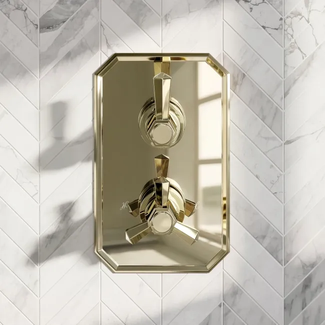 Kenmare Traditional English Gold Thermostatic Shower Valve - 2 Outlets