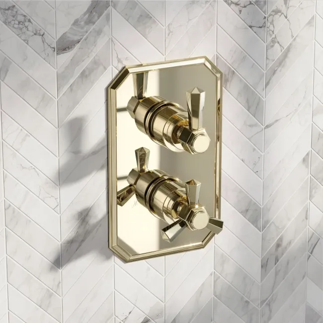 Kenmare Traditional English Gold Thermostatic Shower Valve - 2 Outlets