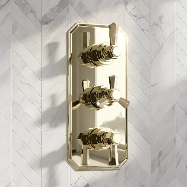 Kenmare Traditional English Gold Thermostatic Shower Valve - 3 Outlets