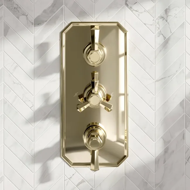 Kenmare Traditional English Gold Thermostatic Shower Valve - 3 Outlets