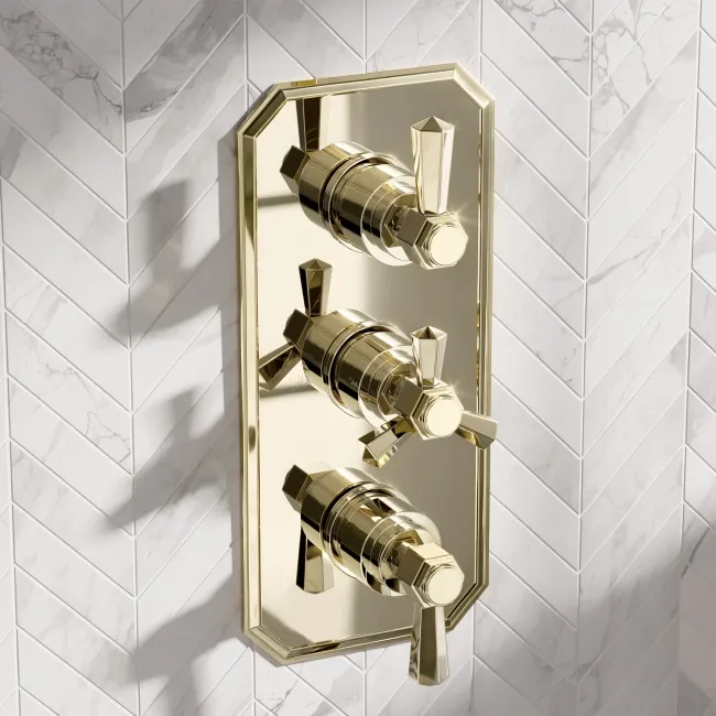 Kenmare Traditional English Gold Thermostatic Shower Valve - 3 Outlets
