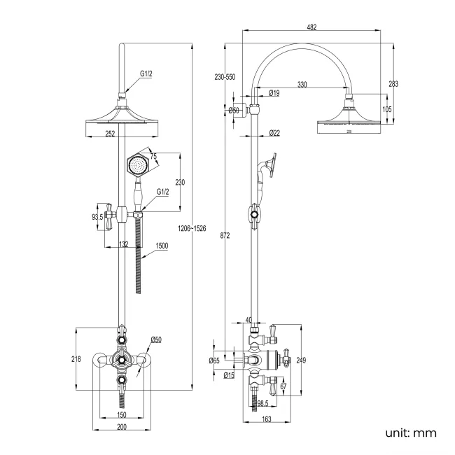 Kenmare Traditional Chrome Thermostatic Shower Set with Hand Shower