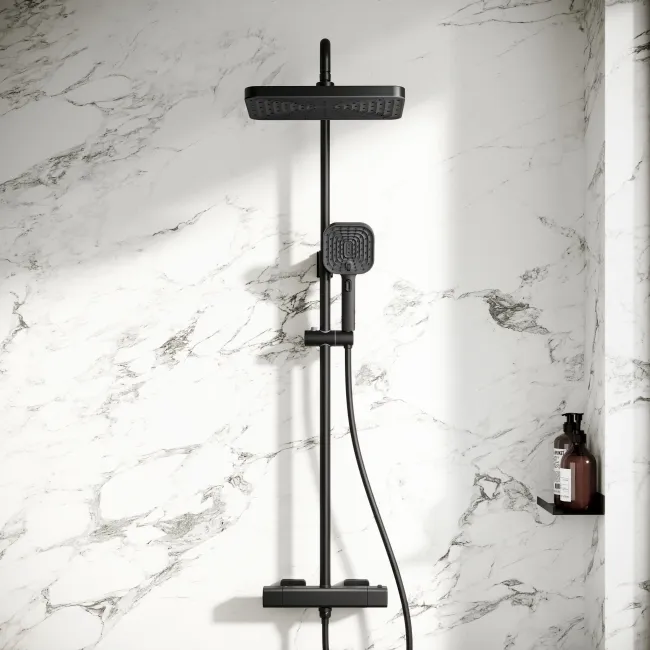 Kinsale Matt Black Square Thermostatic Shower Set
