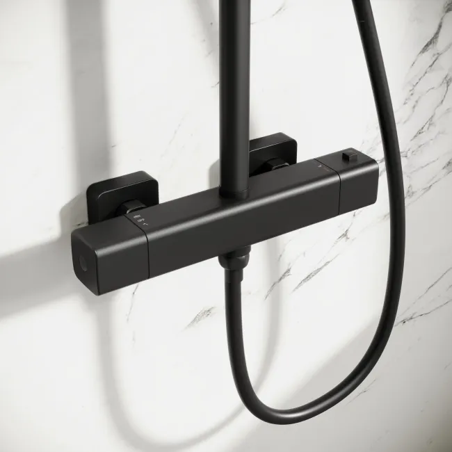 Kinsale Matt Black Square Thermostatic Shower Set