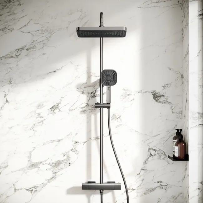 Kinsale Brushed Gunmetal Square Thermostatic Shower Set