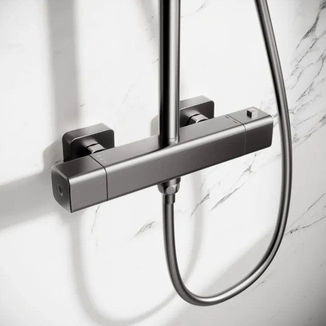 Kinsale Brushed Gunmetal Square Thermostatic Shower Set