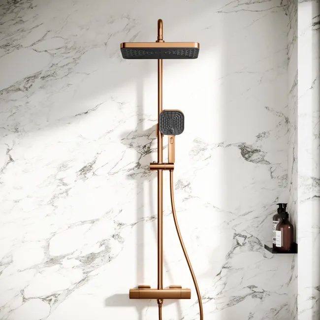 Kinsale Brushed Copper Square Thermostatic Shower Set