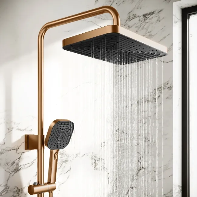 Kinsale Brushed Copper Square Thermostatic Shower Set
