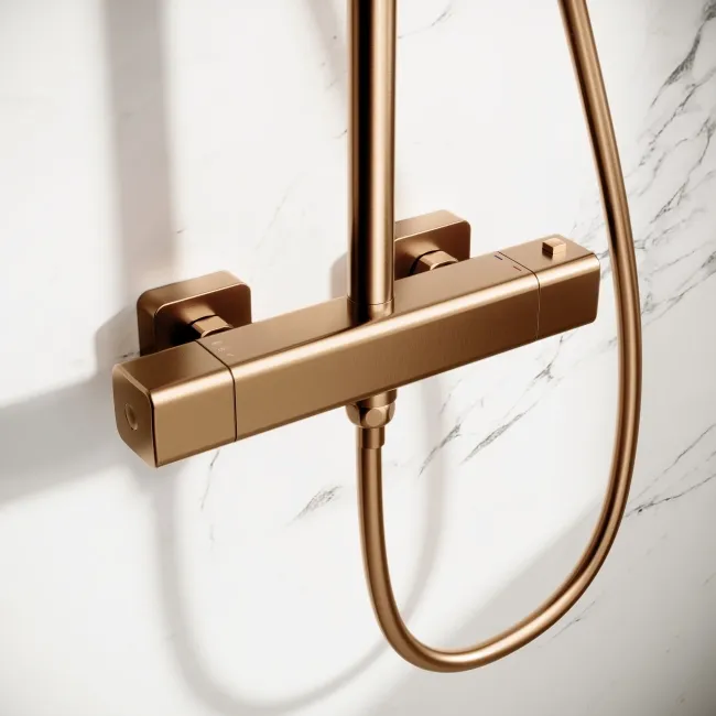 Kinsale Brushed Copper Square Thermostatic Shower Set