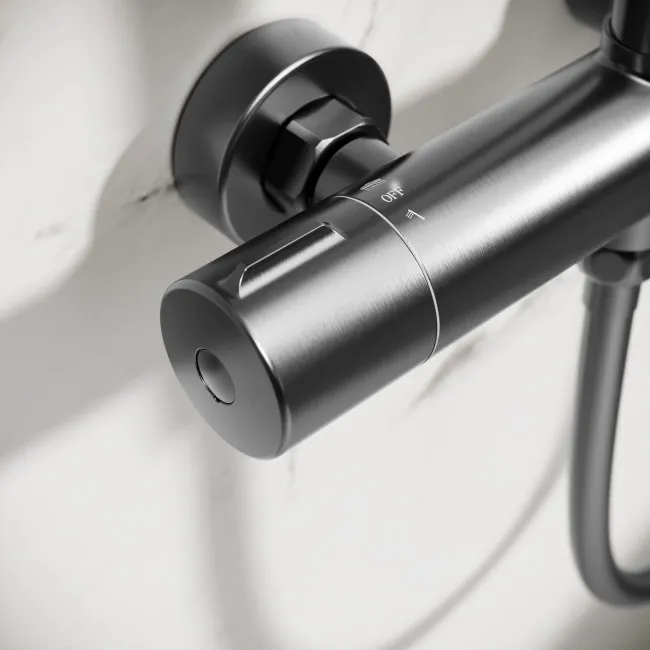Derry Brushed Gunmetal Round Thermostatic Shower Set