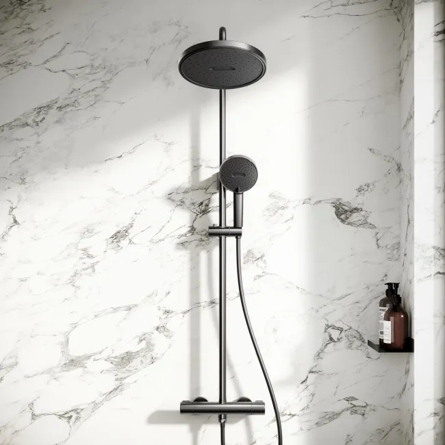 Derry Brushed Gunmetal Round Thermostatic Shower Set