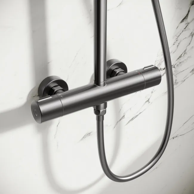 Derry Brushed Gunmetal Round Thermostatic Shower Set