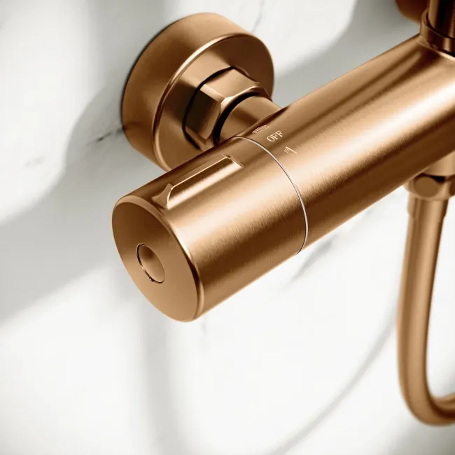 Derry Brushed Copper Round Thermostatic Shower Set