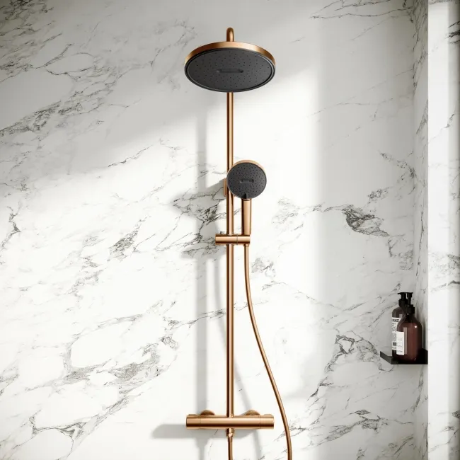 Derry Brushed Copper Round Thermostatic Shower Set