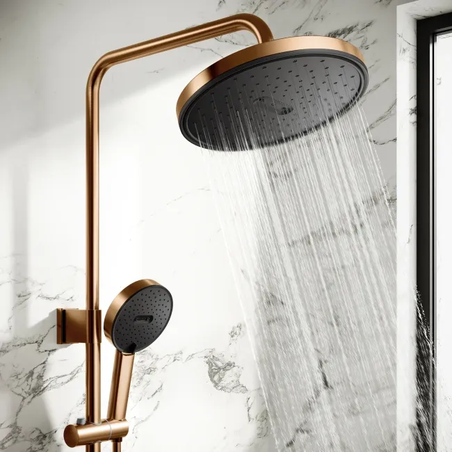 Derry Brushed Copper Round Thermostatic Shower Set