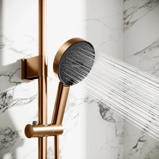 Derry Brushed Copper Round Thermostatic Shower Set