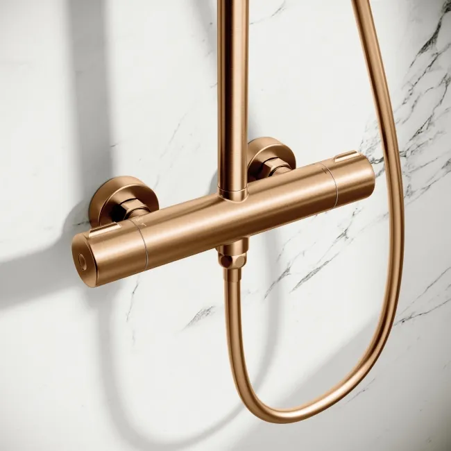 Derry Brushed Copper Round Thermostatic Shower Set