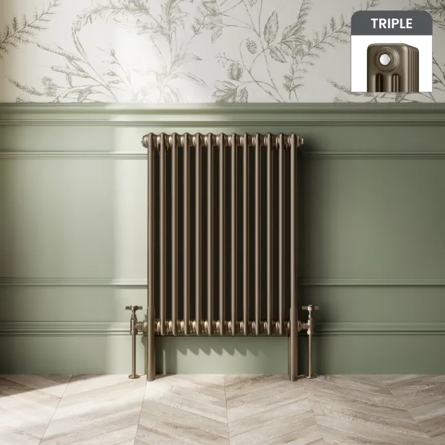 Athens Antique Gold Triple Column Horizontal Traditional Radiator 750x605mm