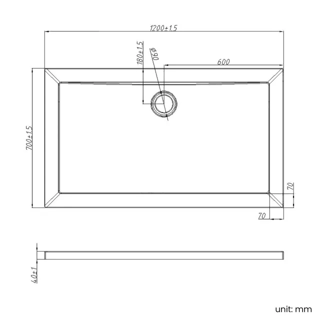 Cairo Rectangular SMC Composite Shower Tray 1200x700mm