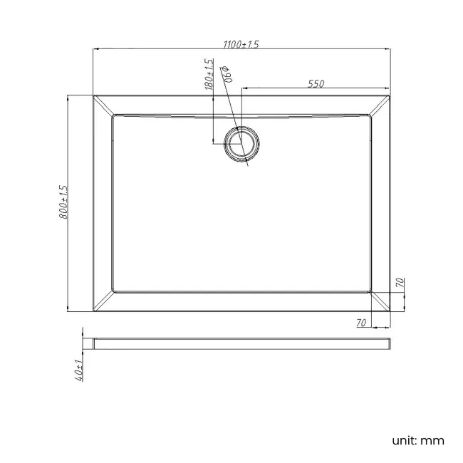 Cairo Rectangular SMC Composite Shower Tray 1100x800mm