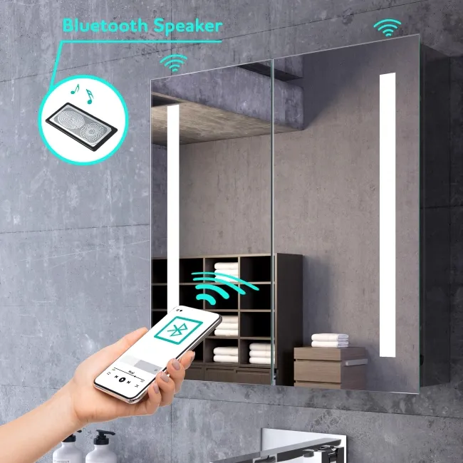 Emielia Illuminated LED Mirror Cabinet With BLUETOOTH Speaker 600x600mm