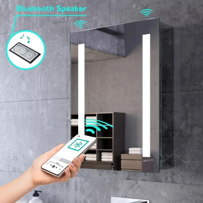 Emielia Illuminated LED Mirror Cabinet With BLUETOOTH Speaker 600x450mm