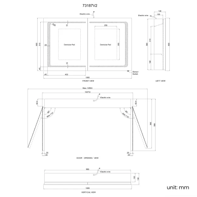 Arabella Illuminated LED Mirror Cabinet 600x1000mm