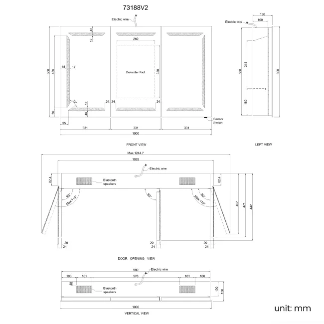 Haisley Illuminated LED Mirror Cabinet With BLUETOOTH Speaker 600x1000mm