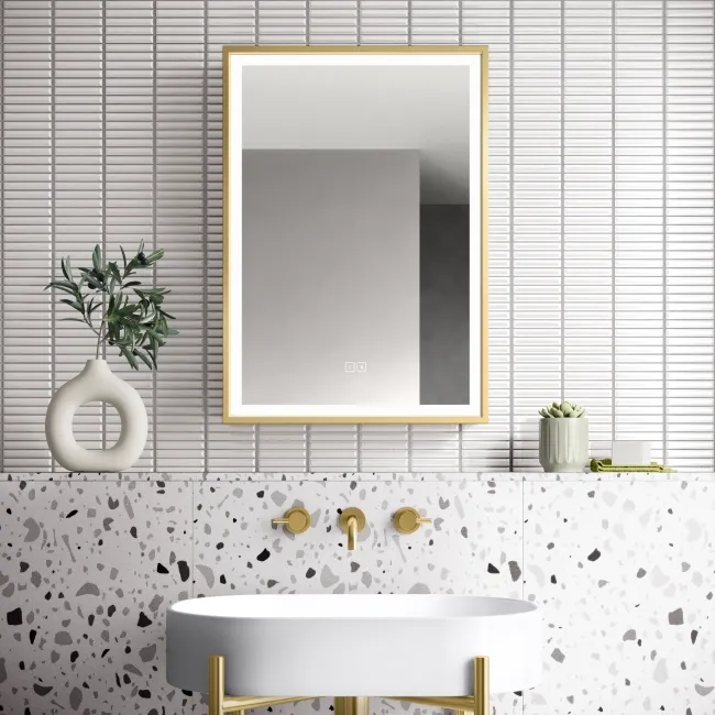 Mia Matt Brass Illuminated LED Mirror Cabinet With BLUETOOTH Speaker 710x500mm